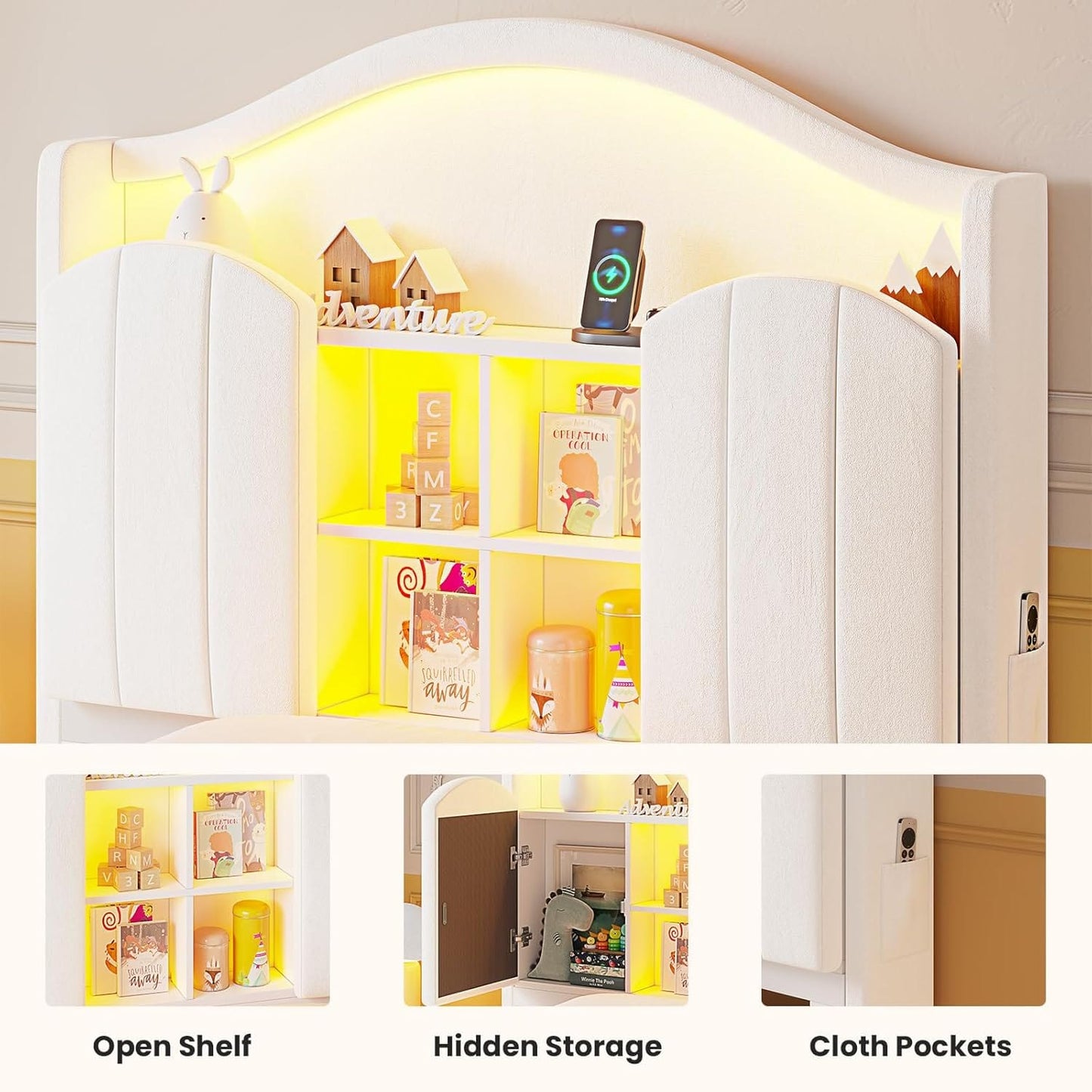 HAUOMS Twin Size Bed Frame with LED Lights White