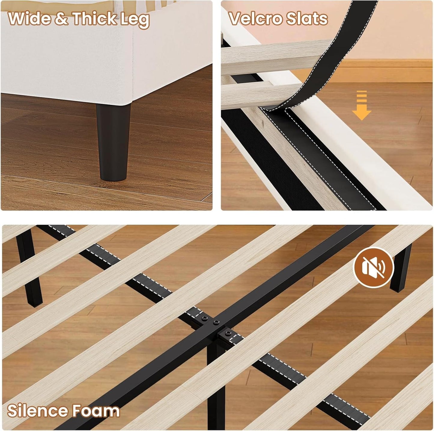 HAUOMS Twin Size Bed Frame with LED Lights White