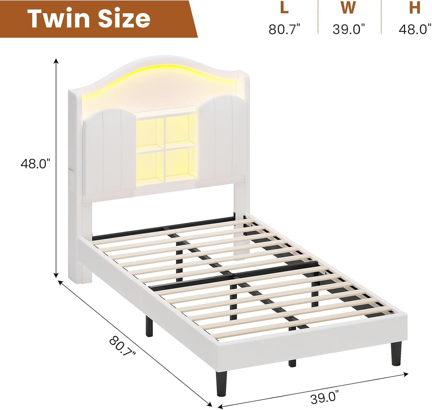 HAUOMS Twin Size Bed Frame with LED Lights White
