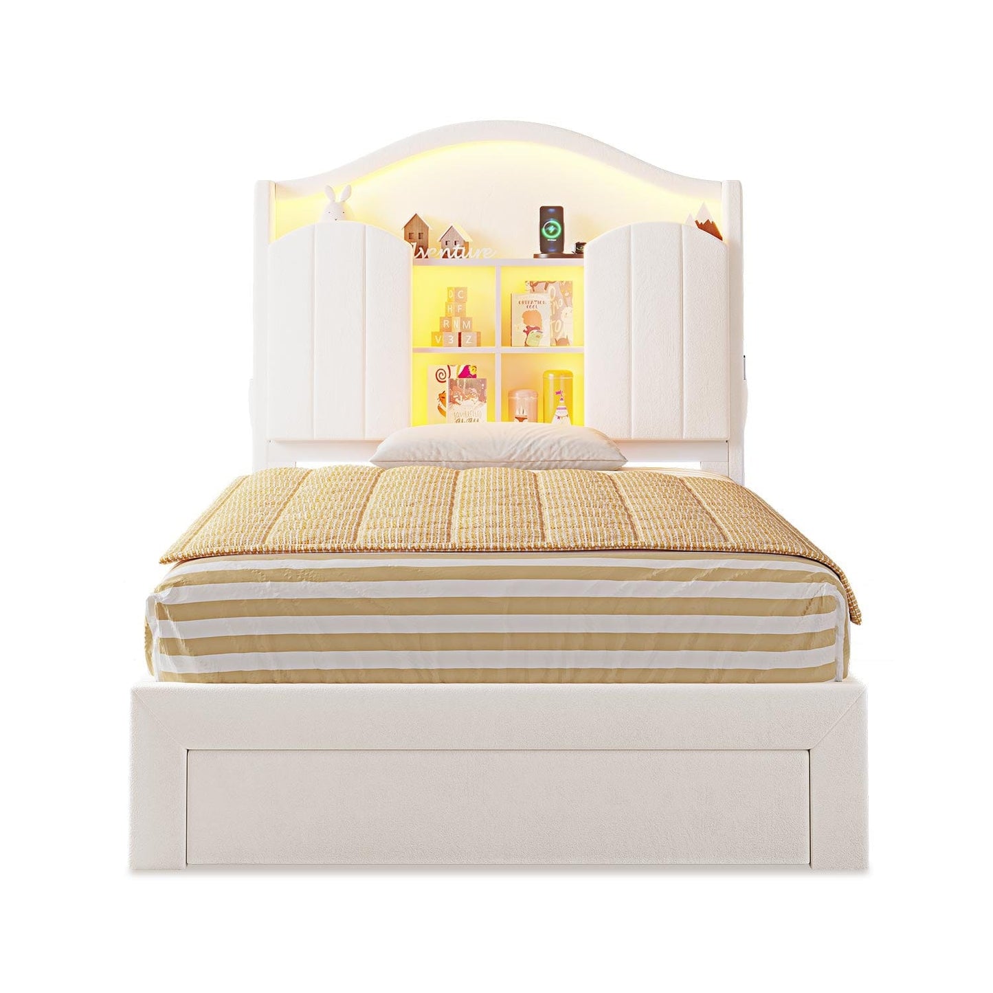 HAUOMS Twin Size Bed Frame with LED Lights White