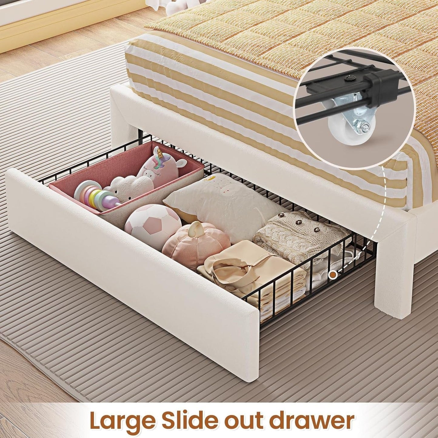 HAUOMS Twin Size Bed Frame with LED Lights White