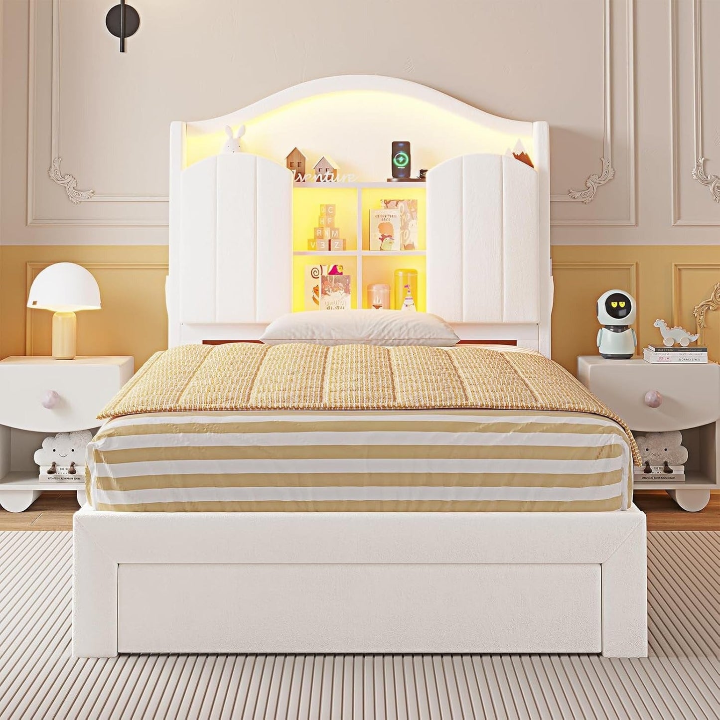 HAUOMS Twin Size Bed Frame with LED Lights White