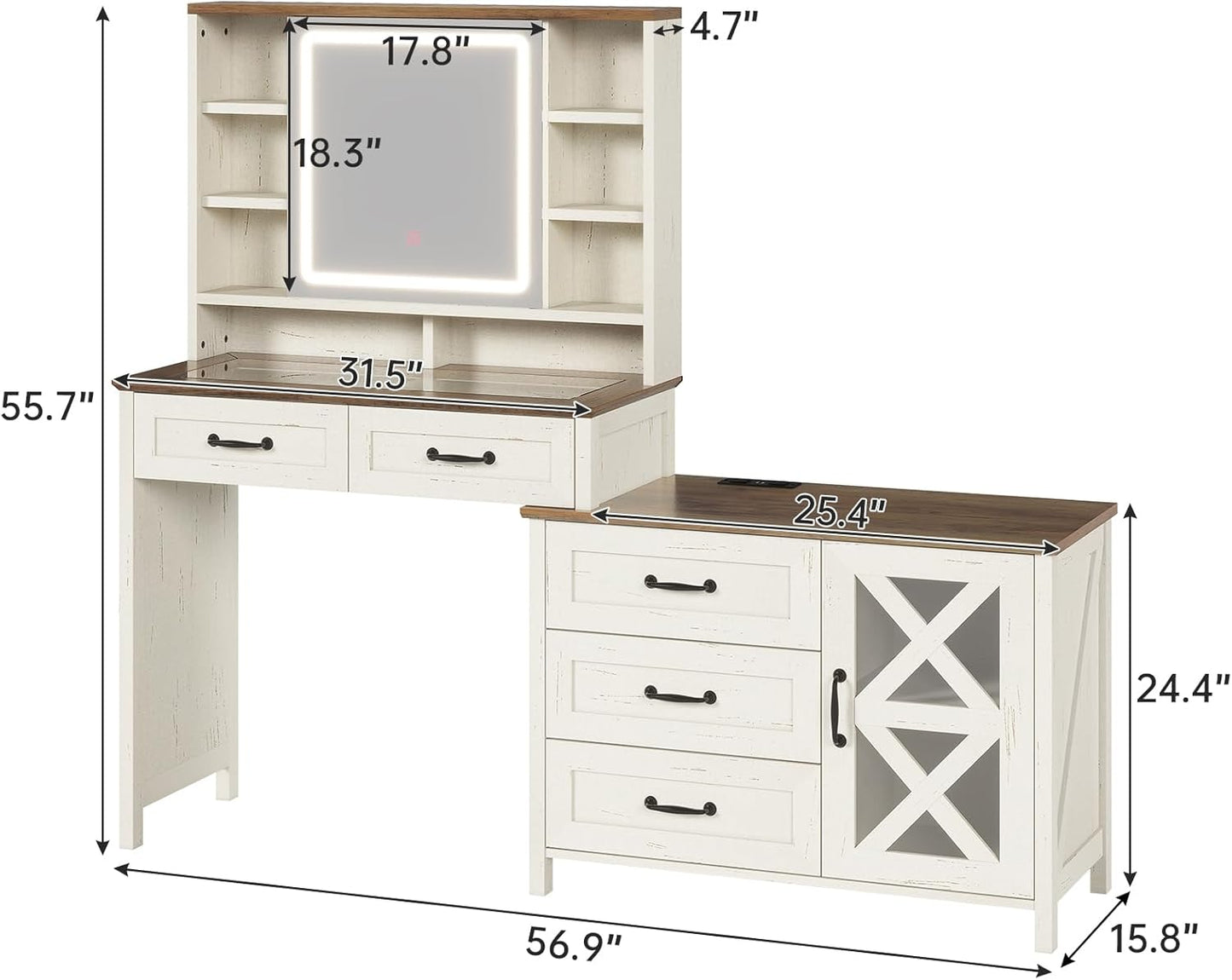 HAUOMS Vanity Antique White Farmhouse Makeup Vanity Antique White