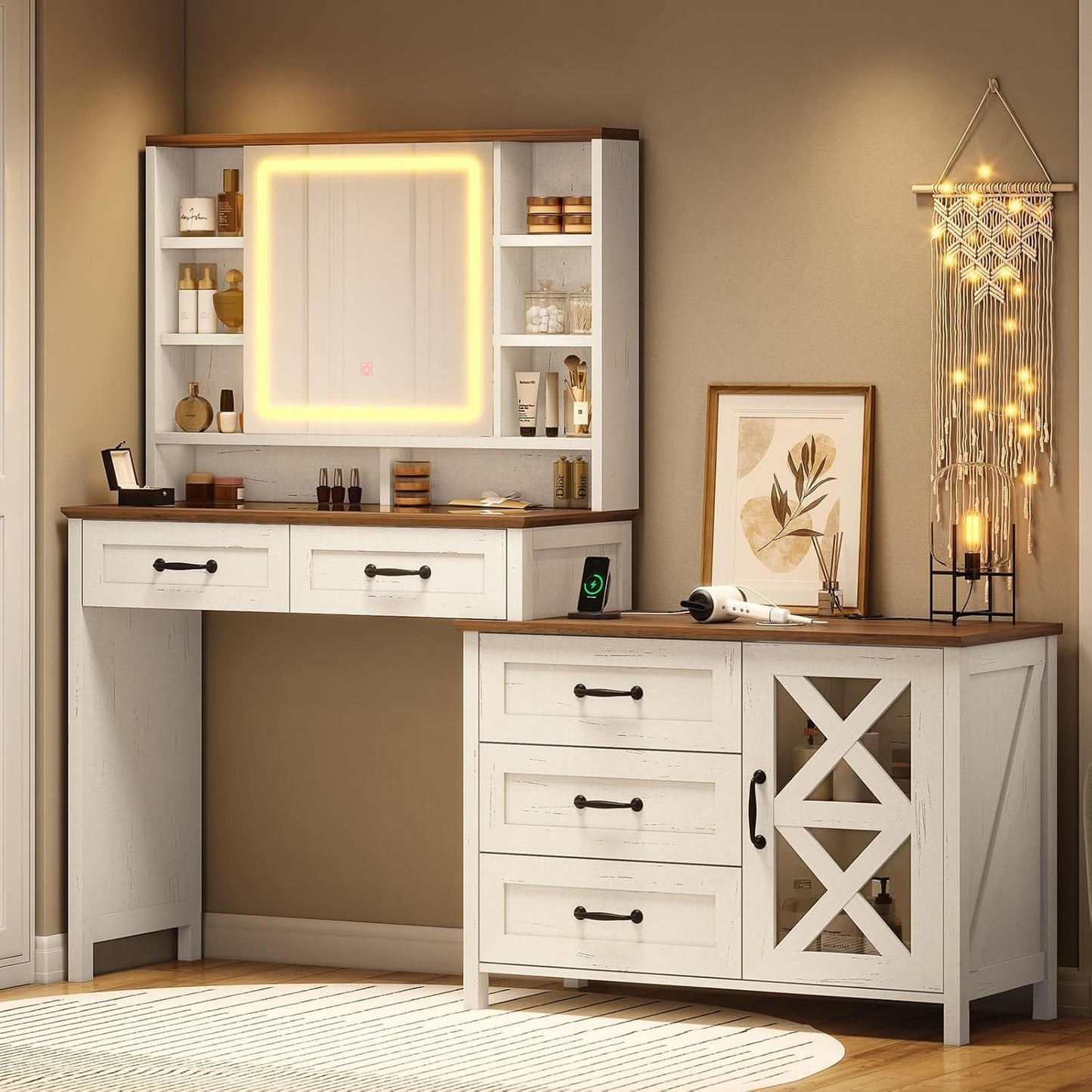 HAUOMS Vanity Antique White Farmhouse Makeup Vanity Antique White