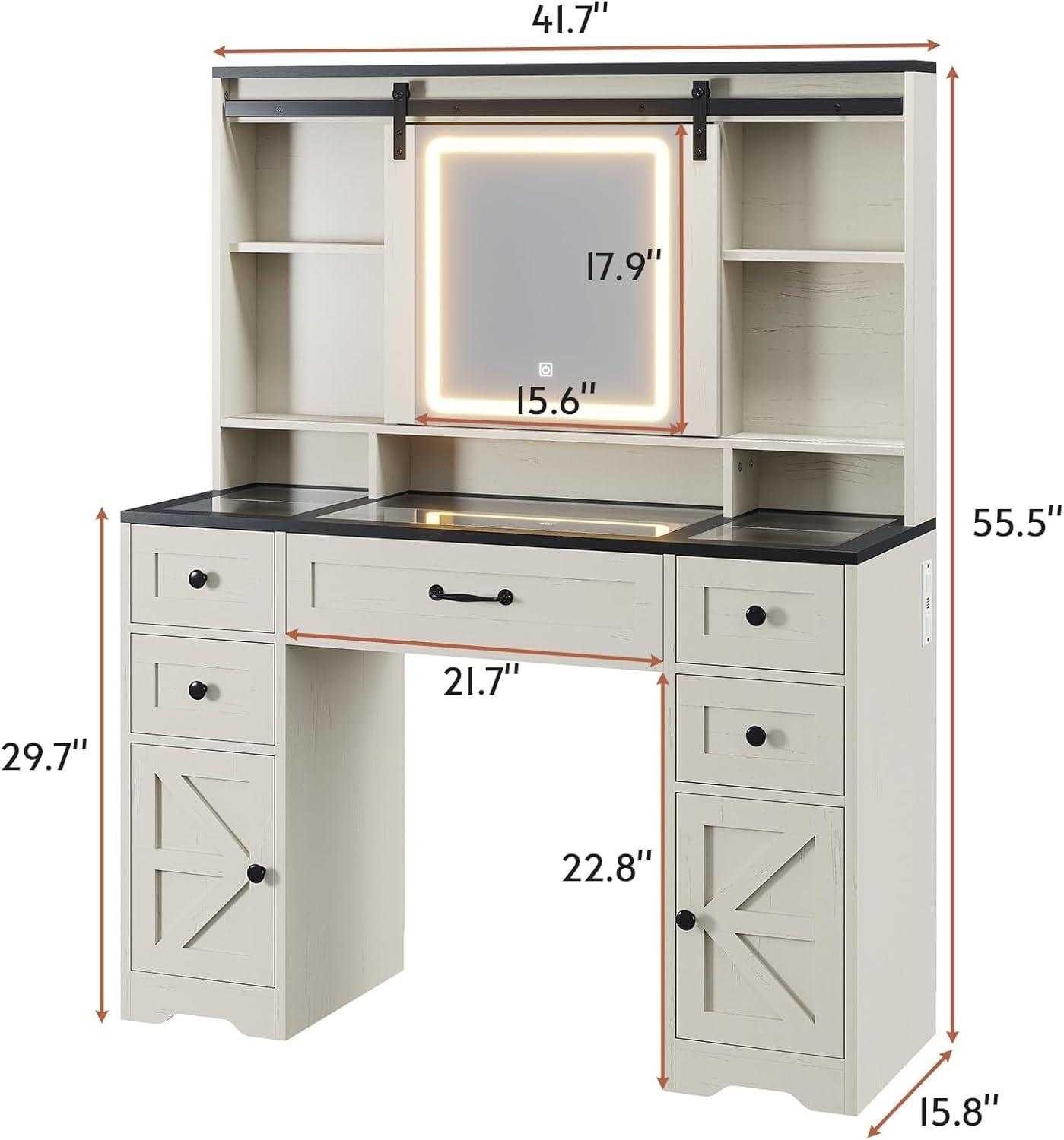 HAUOMS Vanity Antique White Farmhouse Vanity Desk Antique White