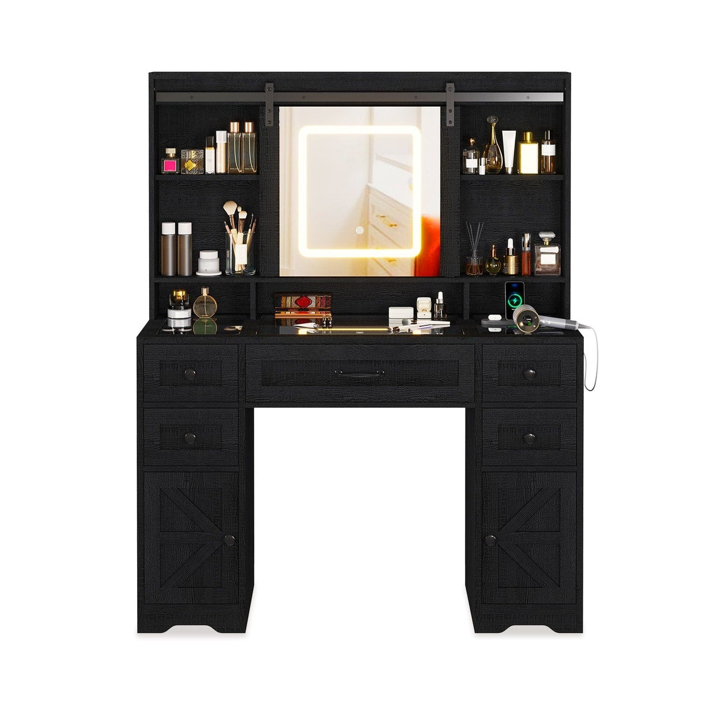 HAUOMS Vanity Black Farmhouse Vanity Desk Black