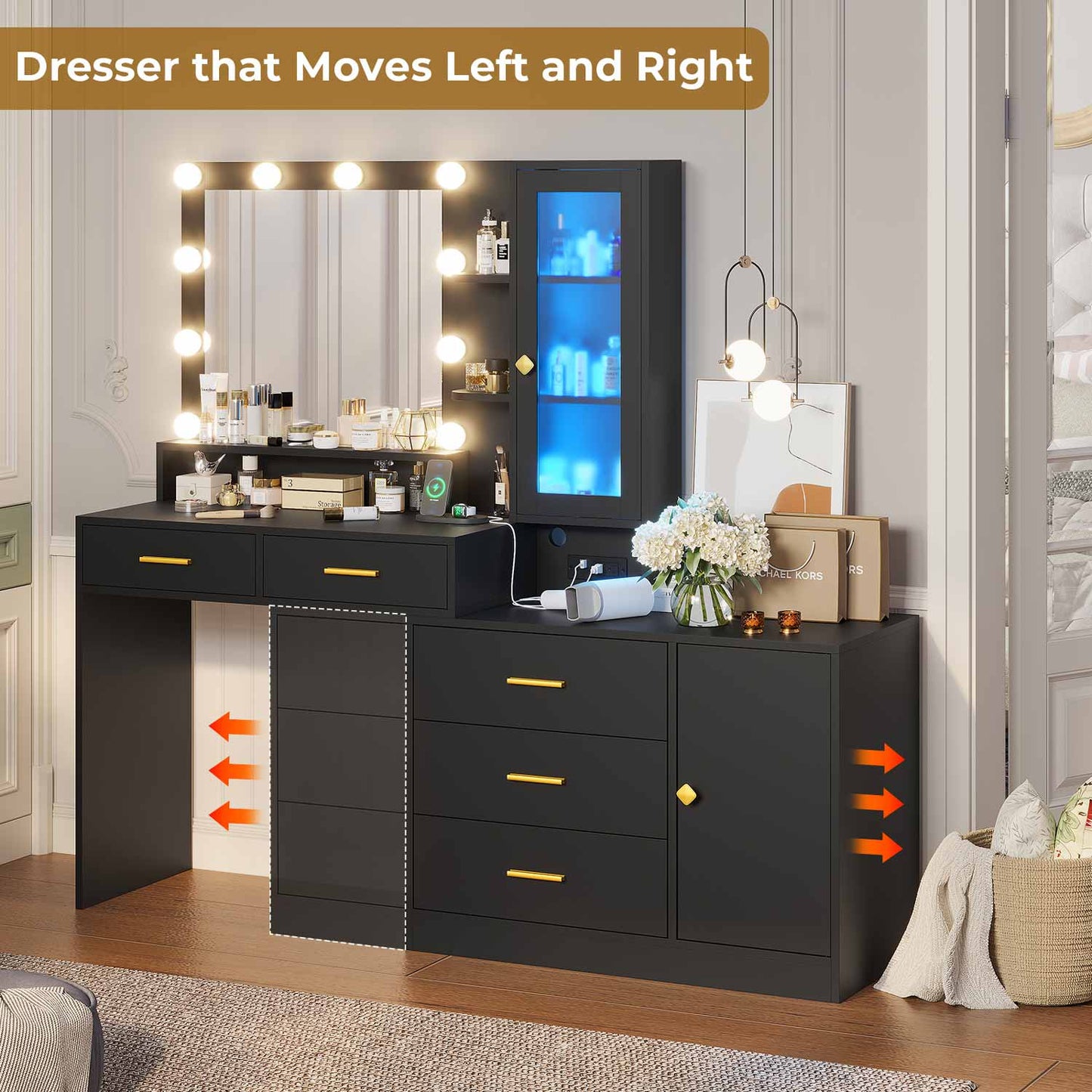 Hauoms Vanity Black / Iron / Modern LED Makeup Vanity Black