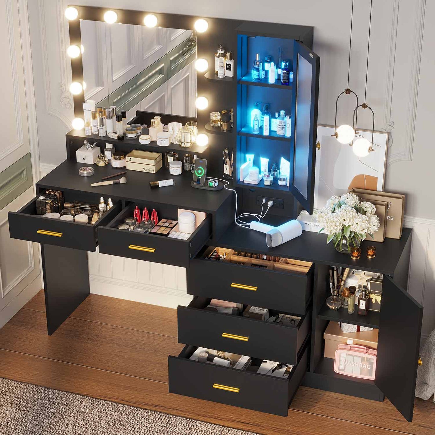Hauoms Vanity Black / Iron / Modern LED Makeup Vanity Black