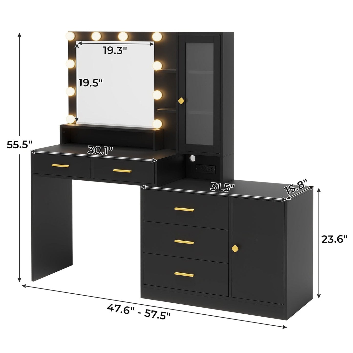 Hauoms Vanity Black / Iron / Modern LED Makeup Vanity Black