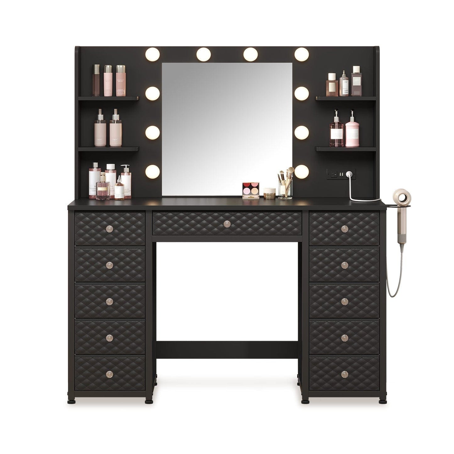HAUOMS Vanity Black LED Vanity with Lights and Mirror Black