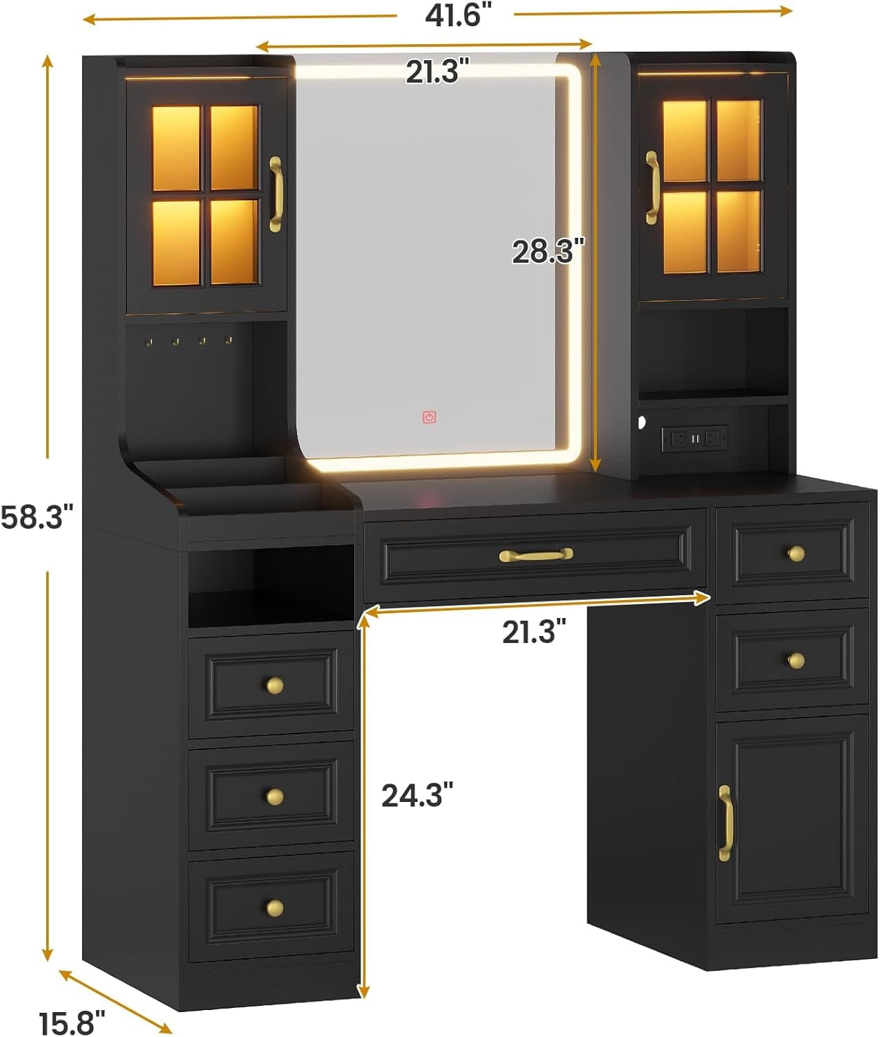 HAUOMS Vanity Black Makeup Vanity Table Black