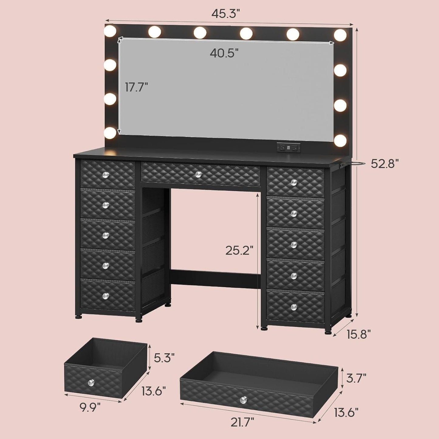 HAUOMS Vanity Black Vanity with Lights and Mirror Black