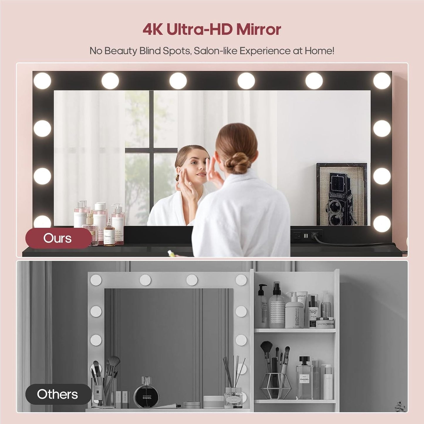 HAUOMS Vanity Black Vanity with Lights and Mirror Black