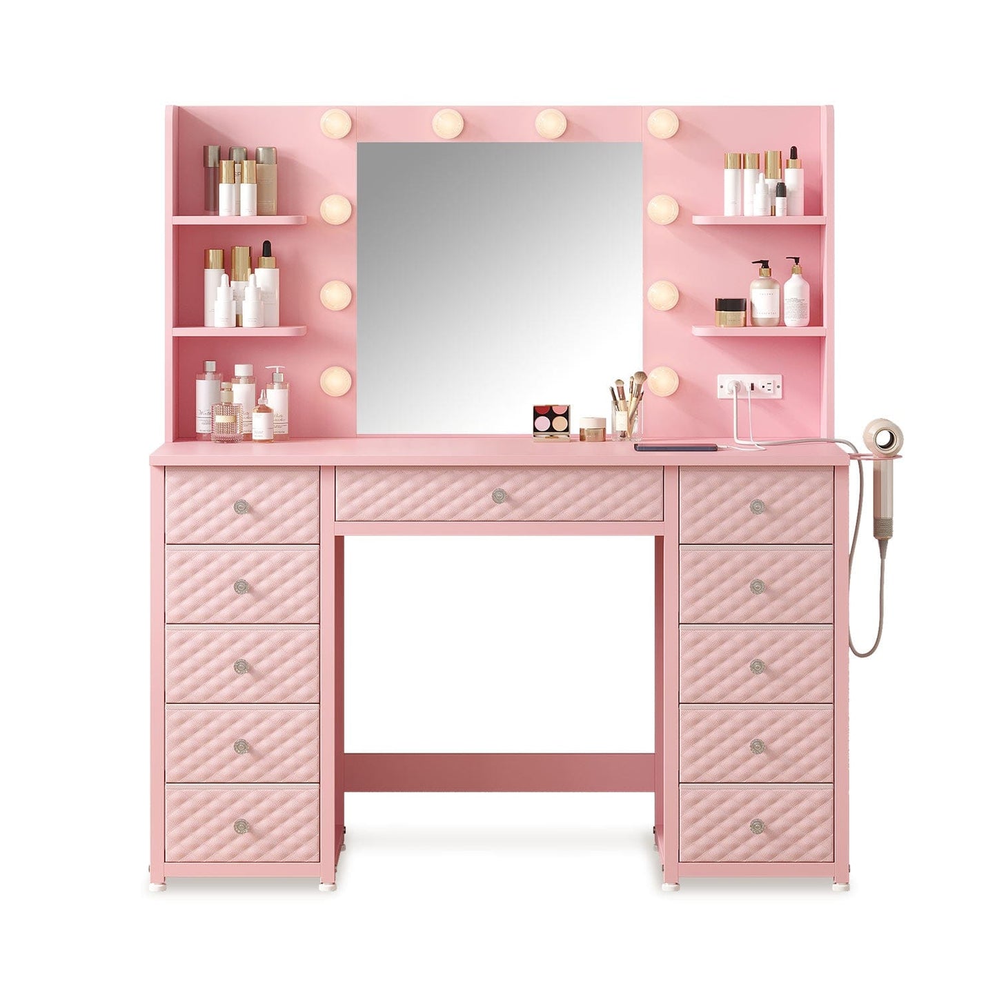HAUOMS Vanity Pink LED Vanity with Lights and Mirror Pink