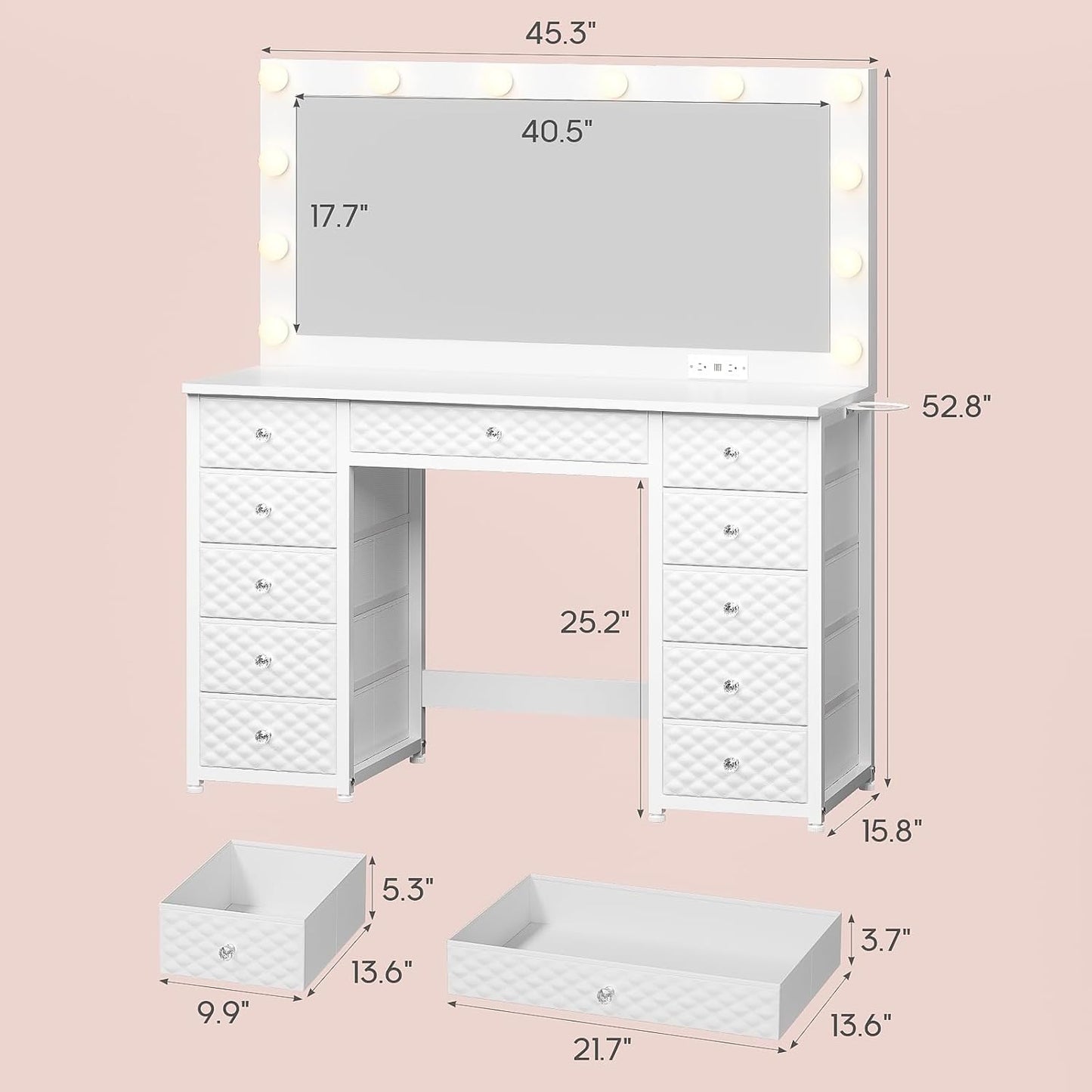 HAUOMS Vanity Vanity with Extra Large Mirror and Lights