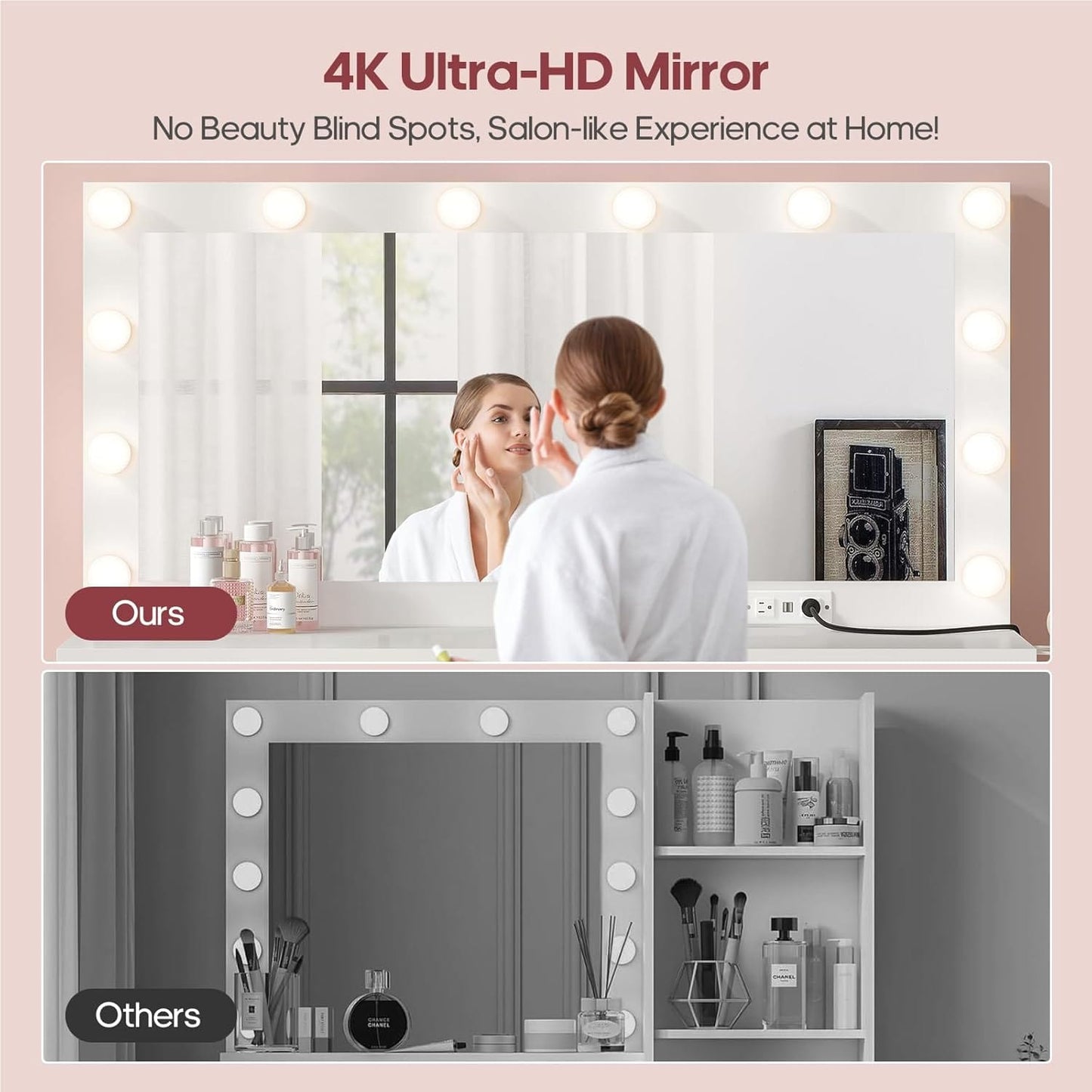 HAUOMS Vanity Vanity with Extra Large Mirror and Lights