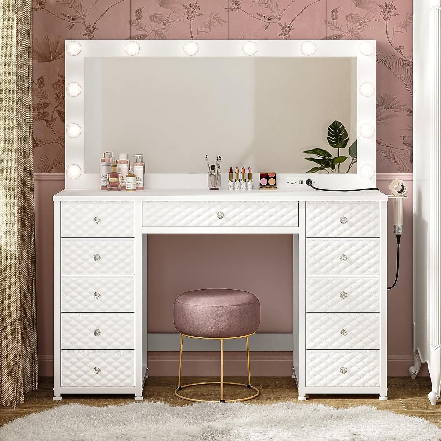HAUOMS Vanity Vanity with Extra Large Mirror and Lights