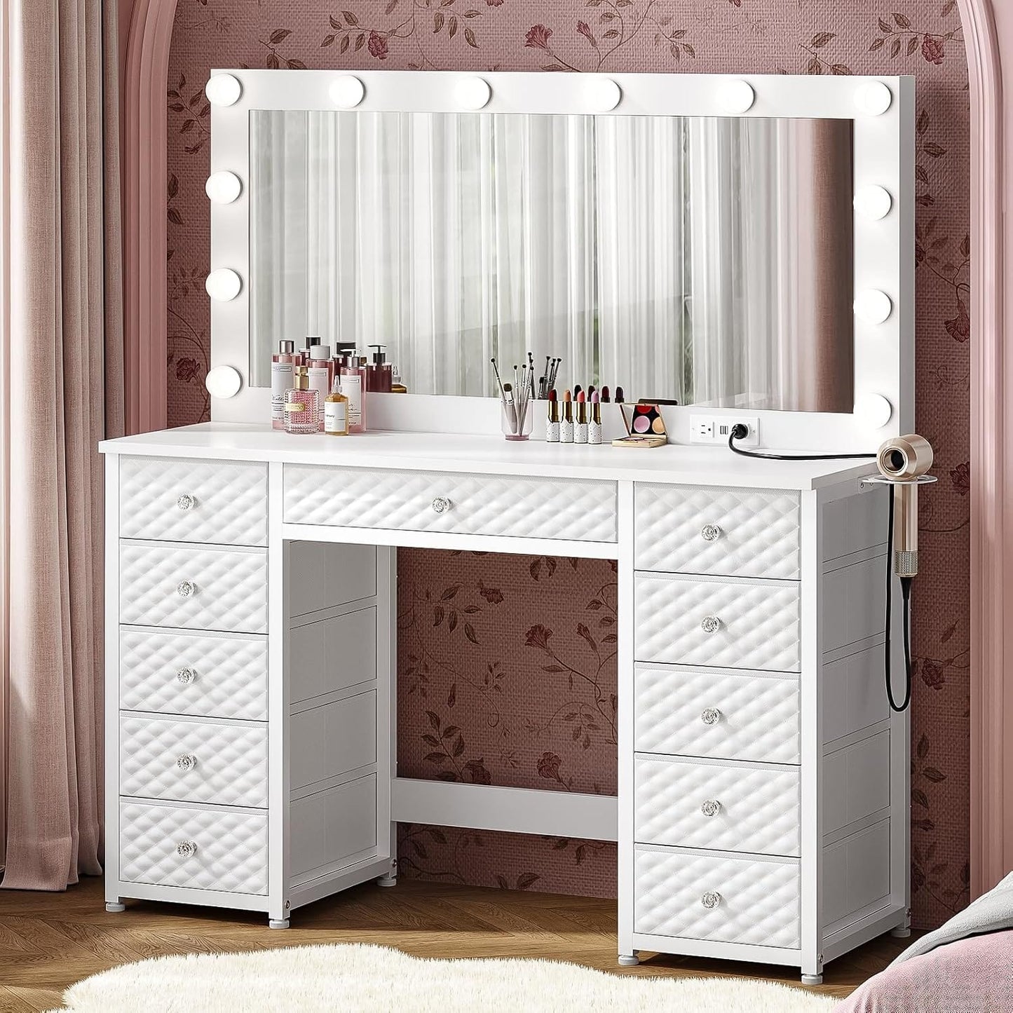 HAUOMS Vanity Vanity with Extra Large Mirror and Lights
