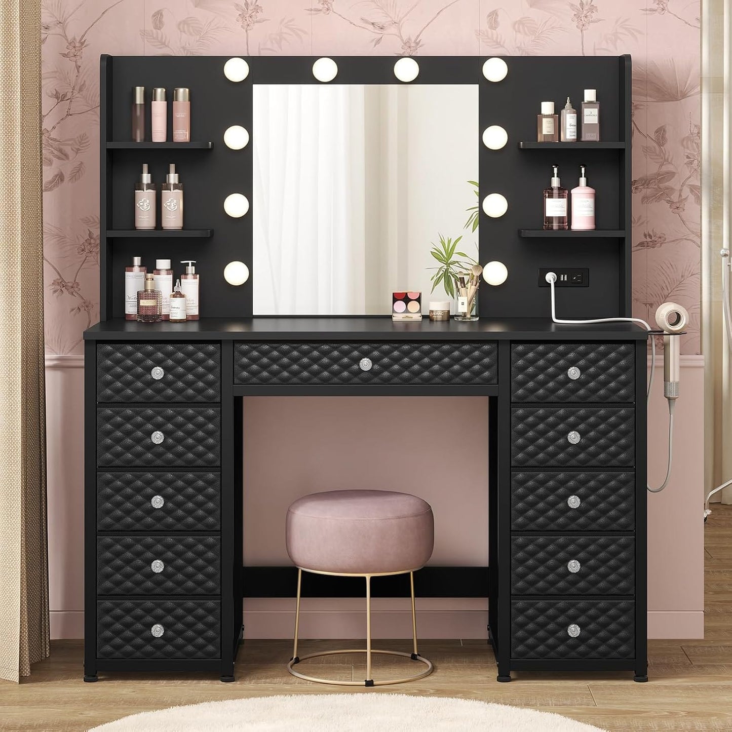 HAUOMS Vanity Vanity with Lights and Mirror