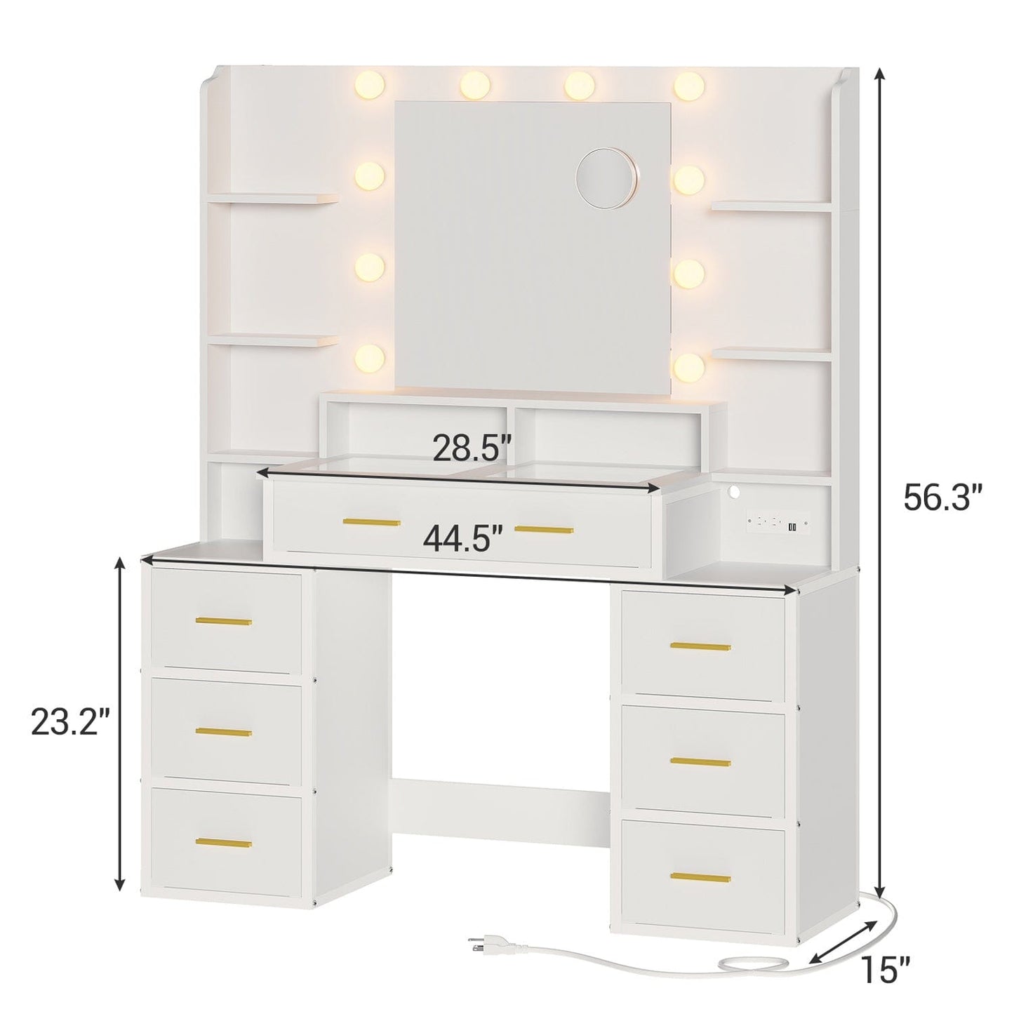 Hauoms Vanity White / Glass / Modern Glass Top Makeup Vanity White