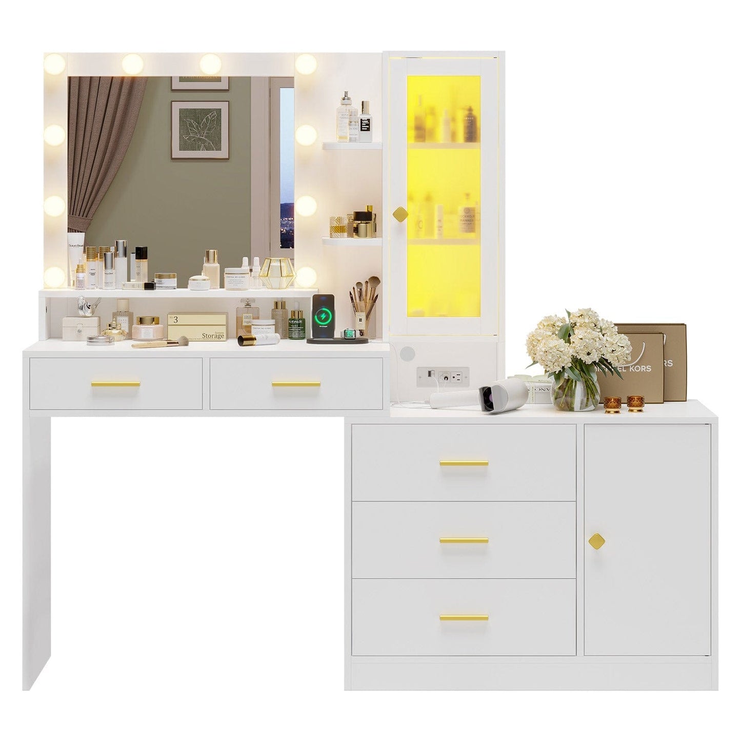 Hauoms Vanity White / Iron / Modern LED Makeup Vanity White