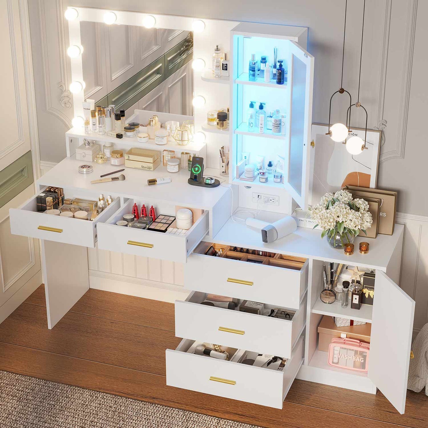 Hauoms Vanity White / Iron / Modern LED Makeup Vanity White