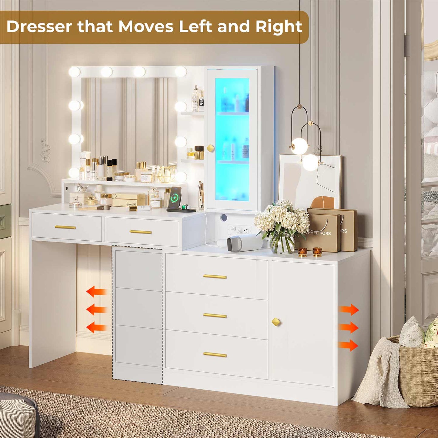 Hauoms Vanity White / Iron / Modern LED Makeup Vanity White