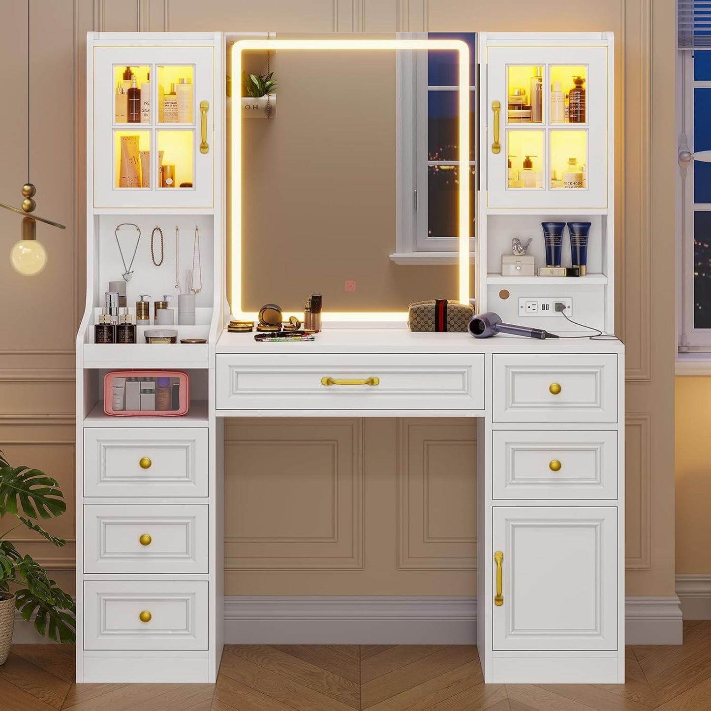 HAUOMS Vanity White Makeup Vanity Table White