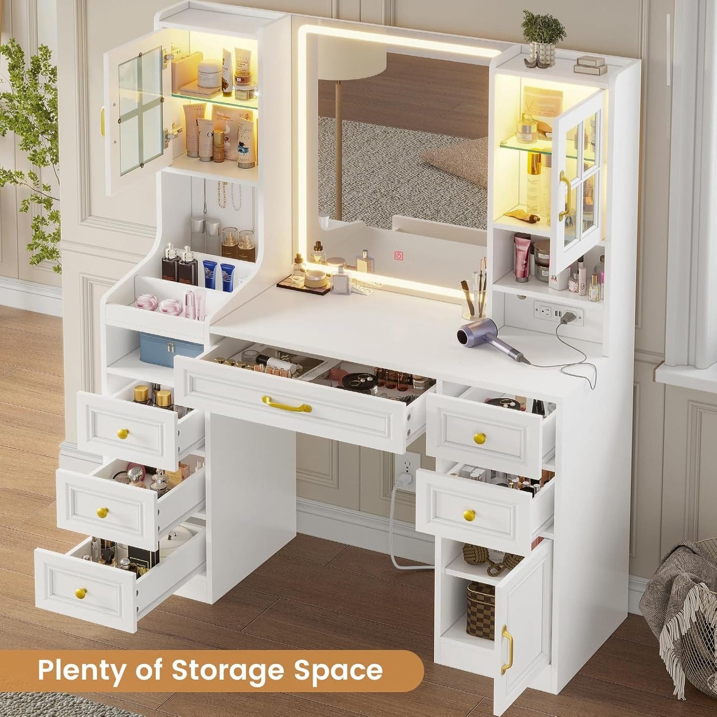 HAUOMS Vanity White Makeup Vanity Table White