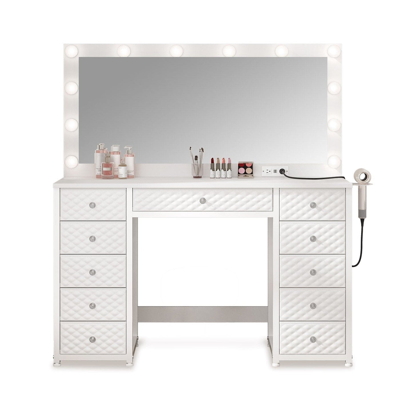 HAUOMS Vanity White Makeup Vanity with Lights and Mirror White