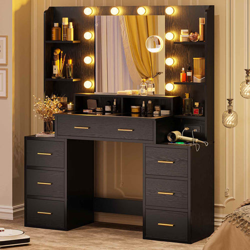 Black Glass Top Makeup Vanity