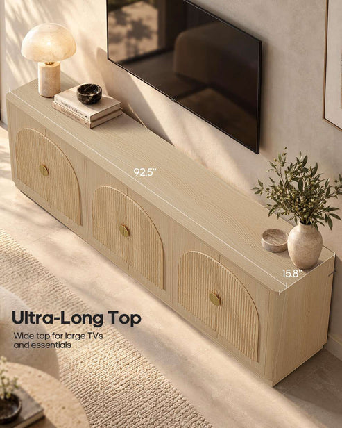 HAUOMS 92.5 inch Wide TV Stand Modern Fluted Panel Media Console with