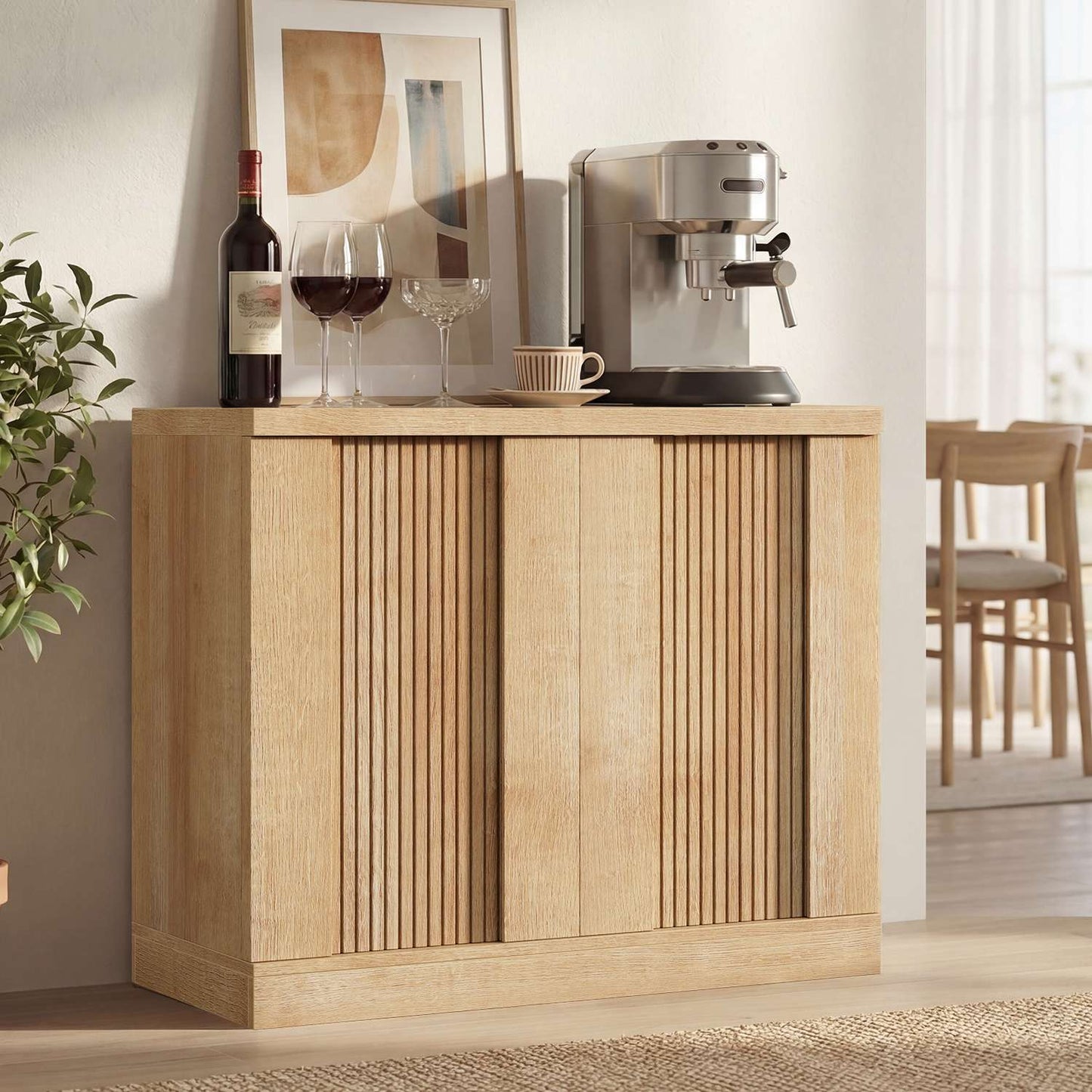 HAUOMS Fluted Storage Cabinet Mid Century Modern Sideboard with Adjustable Shelf