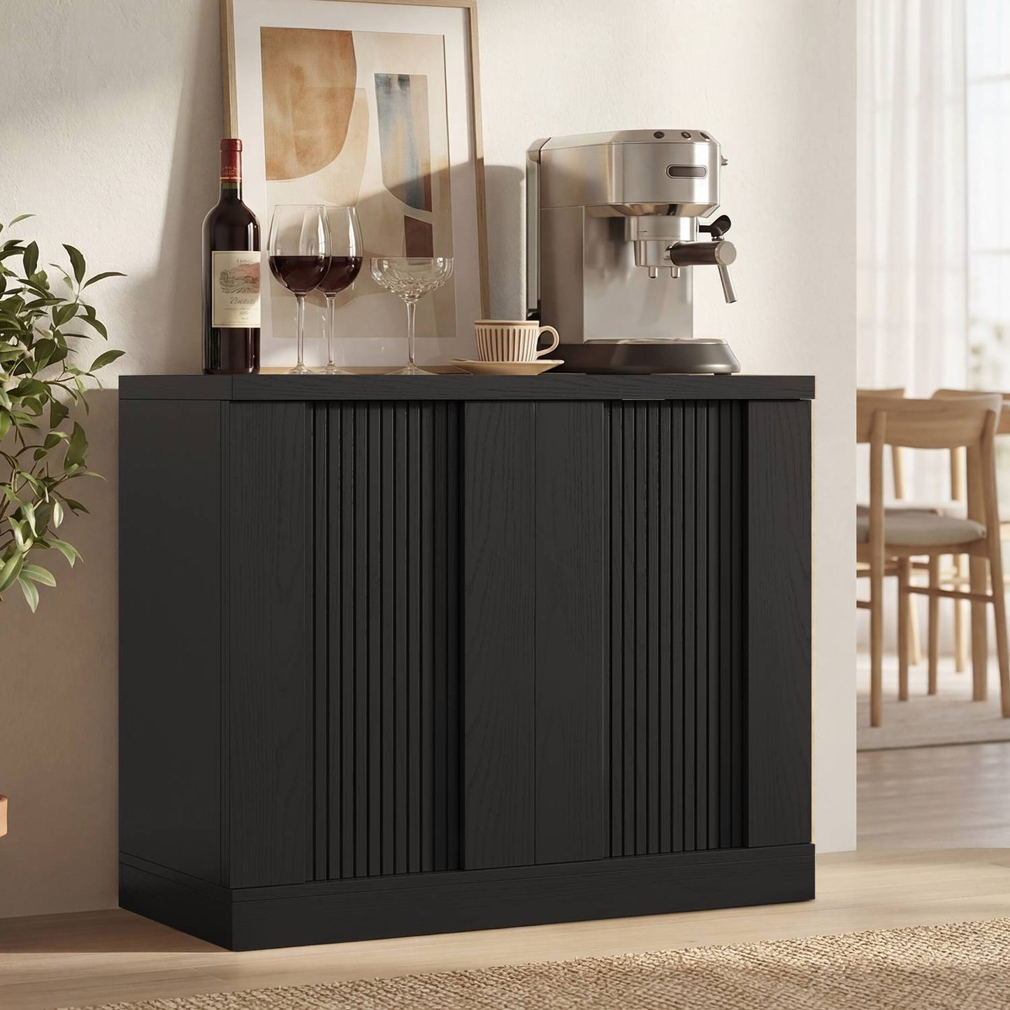 HAUOMS Fluted Storage Cabinet Mid Century Modern Sideboard with Adjustable Shelf