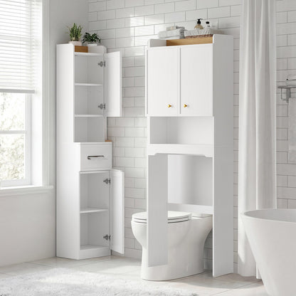 HAUOMS Over Toilet Storage Cabinet with Doors 2-in-1 Separatable Tall Narrow Cabinet 7-Tier Bathroom Storage Cabinet with Adjustable Shelf