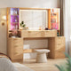 HAUOMS 59.1 Inch Vanity with Mirror and Sound Sync LED Lights Large Fluted Vanity Table with 8 Drawers Charging Station