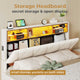 HAUOMS Full Bed Frame with Type-C and USB Charging Station Storage Pu Leather Platform Bed with LED and Shelf Headboard