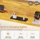 HAUOMS Full Bed Frame with Type-C and USB Charging Station Storage Pu Leather Platform Bed with LED and Shelf Headboard