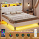 HAUOMS Full Bed Frame with Type-C and USB Charging Station Storage Pu Leather Platform Bed with LED and Shelf Headboard