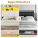HAUOMS Full Bed Frame with Type-C and USB Charging Station Storage Pu Leather Platform Bed with LED and Shelf Headboard