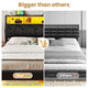 HAUOMS Full Bed Frame with Type-C and USB Charging Station Storage Pu Leather Platform Bed with LED and Shelf Headboard
