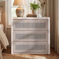HAUOMS 27.6 Inch Tall Nightstand Extra Large Fluted Wood Bedside Table with 3 Drawers for Bedroom Living Room