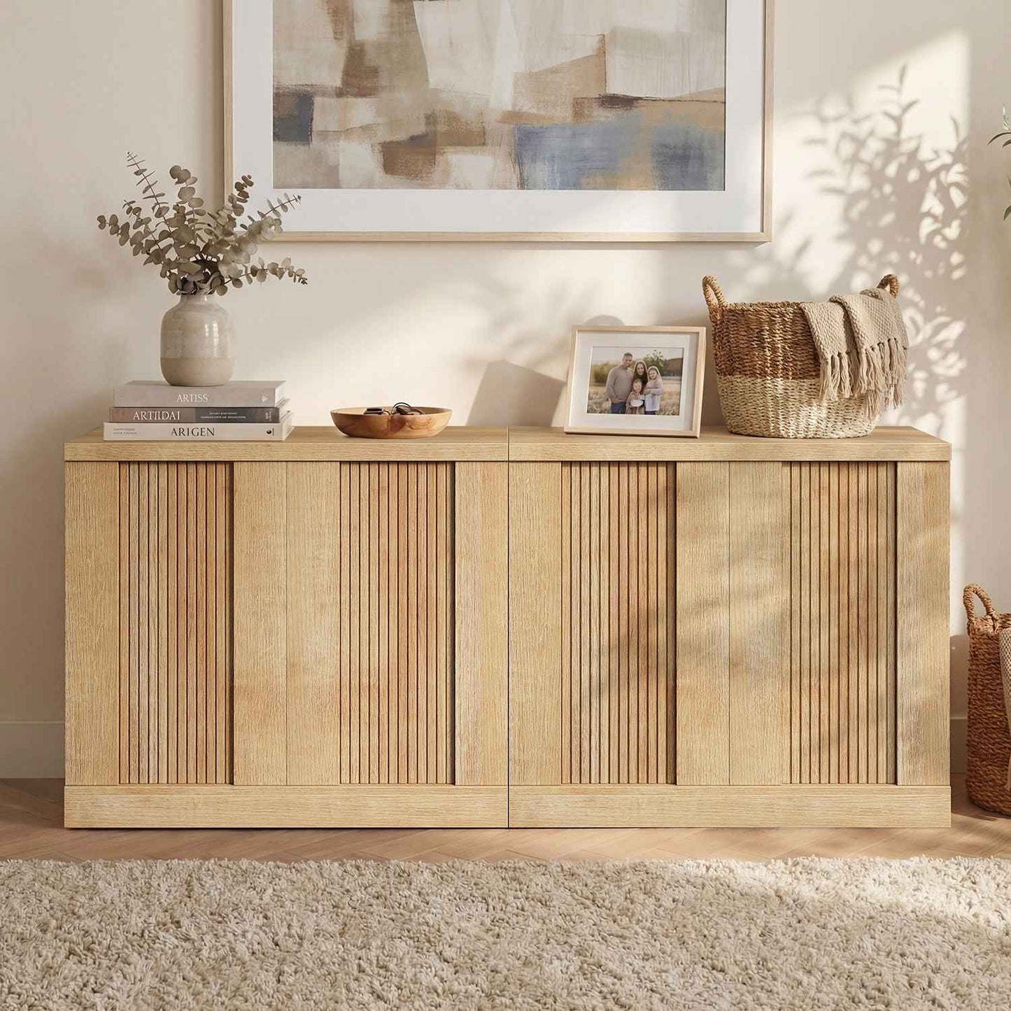 HAUOMS Fluted Storage Cabinet Mid Century Modern Sideboard with Adjustable Shelf