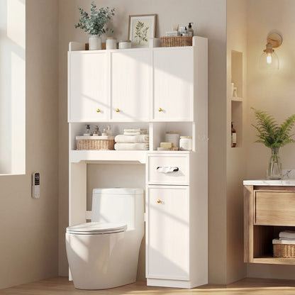 HAUOMS Over Toilet Storage Cabinet with Doors 2-in-1 Separatable Tall Narrow Cabinet 7-Tier Bathroom Storage Cabinet with Adjustable Shelf