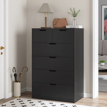 HAUOMS 43.3 Inch Tall Dresser with 6 Drawer Modern Chest of Drawers for Bedroom Living Room Entryway Hallway
