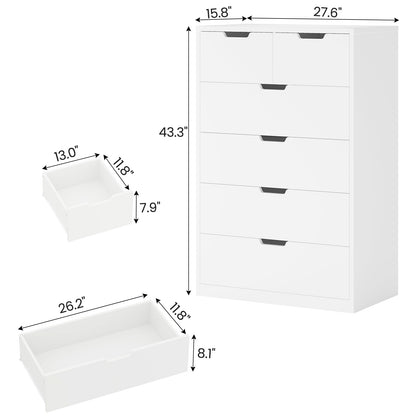 HAUOMS 43.3 Inch Tall Dresser with 6 Drawer Modern Chest of Drawers for Bedroom Living Room Entryway Hallway