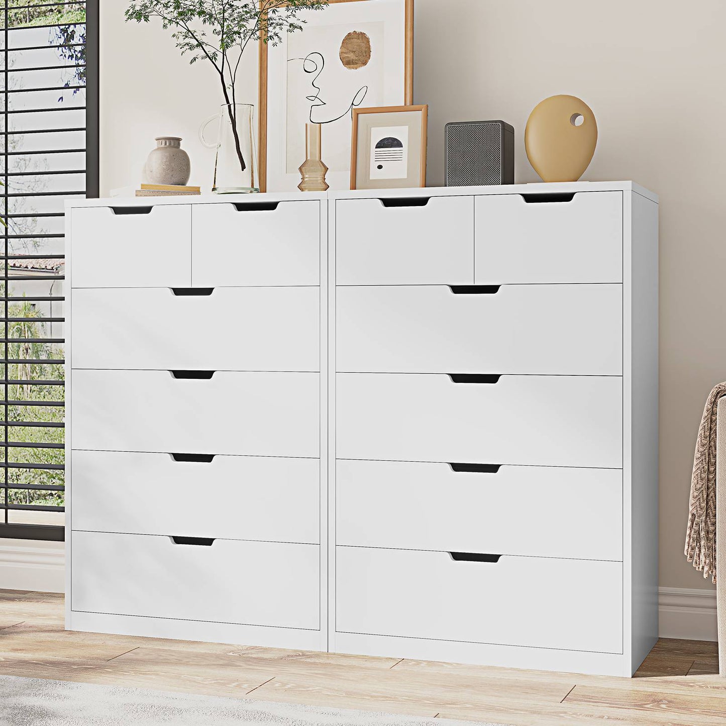 HAUOMS 43.3 Inch Tall Dresser with 6 Drawer Modern Chest of Drawers for Bedroom Living Room Entryway Hallway