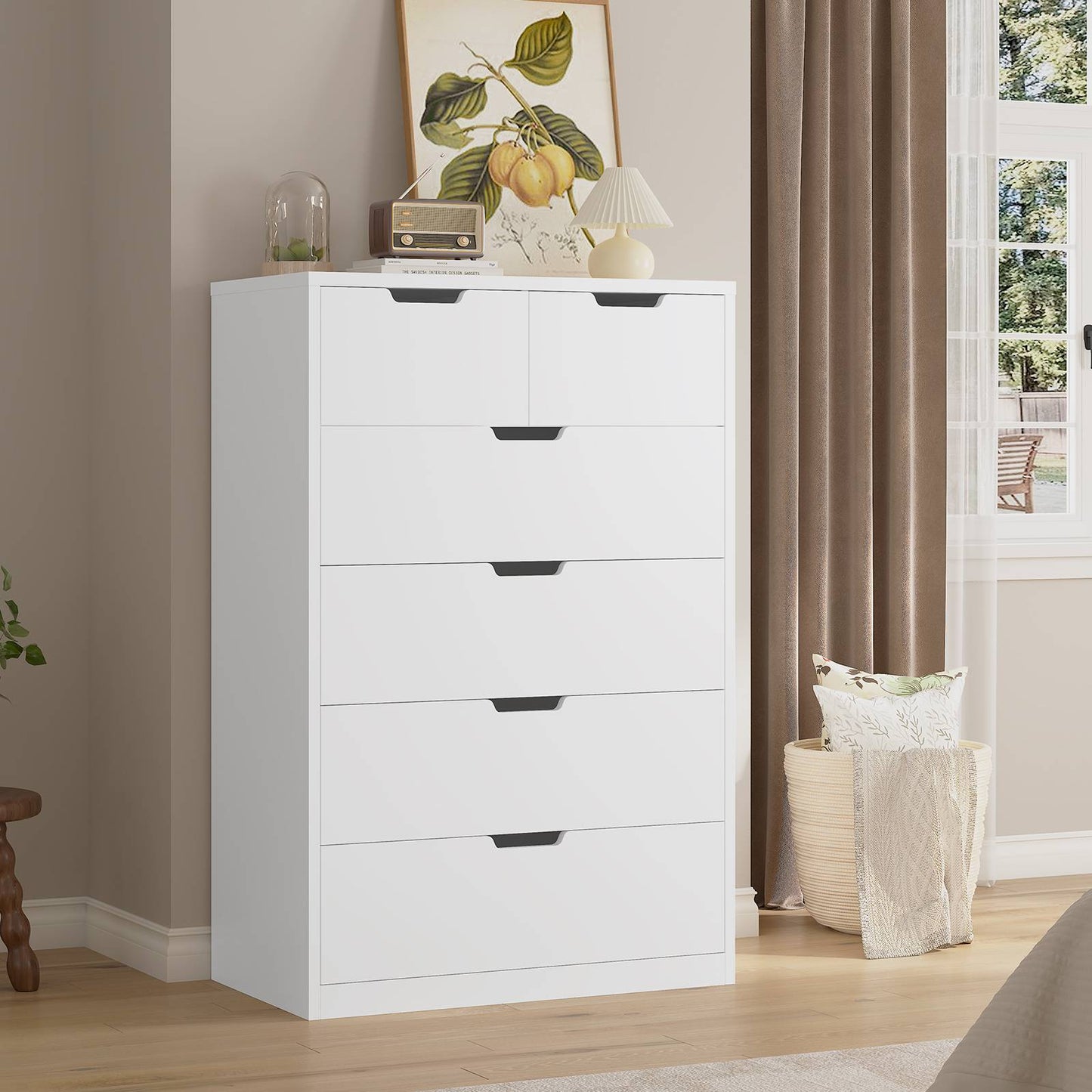 HAUOMS 43.3 Inch Tall Dresser with 6 Drawer Modern Chest of Drawers for Bedroom Living Room Entryway Hallway