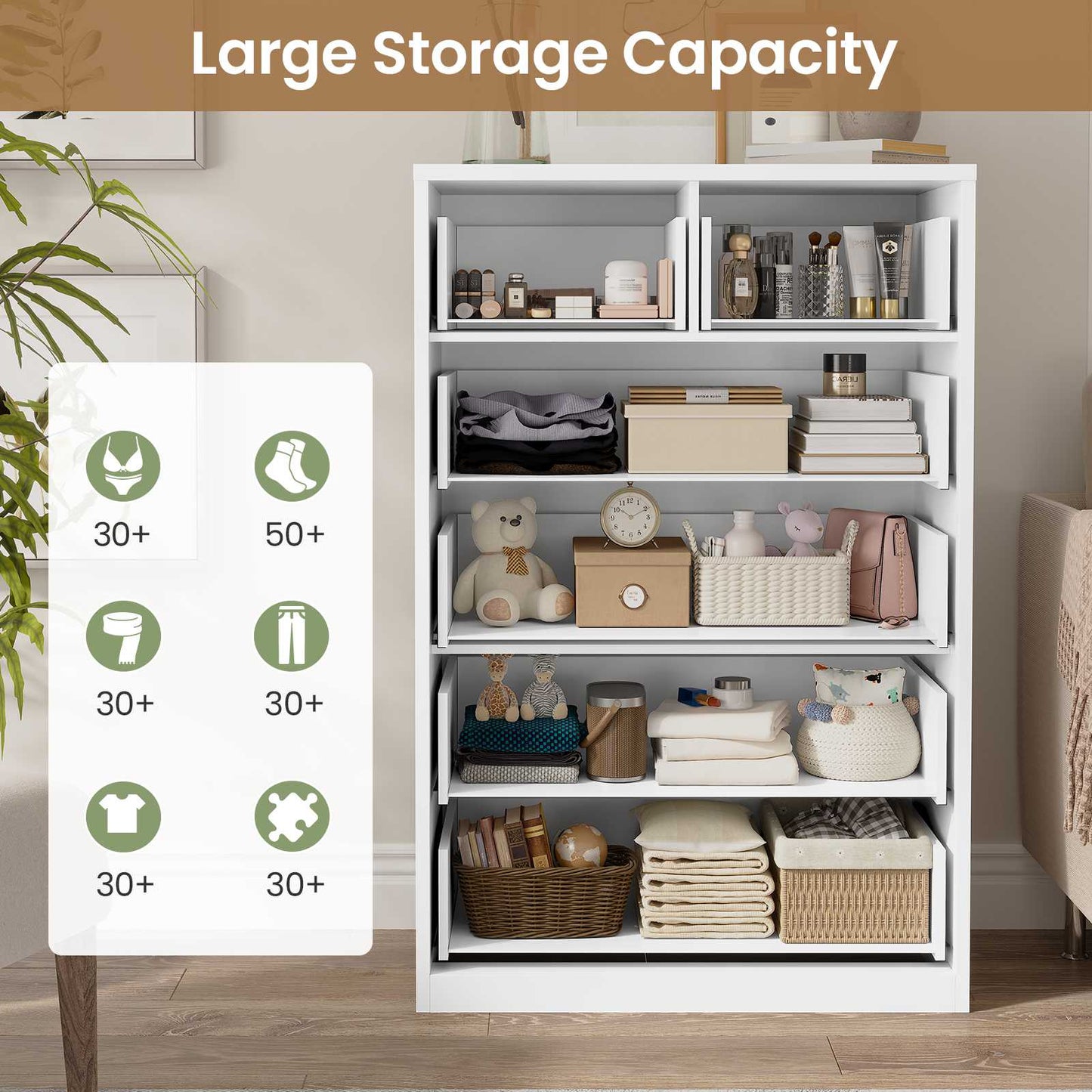 HAUOMS 43.3 Inch Tall Dresser with 6 Drawer Modern Chest of Drawers for Bedroom Living Room Entryway Hallway