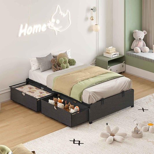 HAUOMS Twin Size Bed Frame with 2 Large Storage Drawers Platform Bed with Heavy Metal Slats No Box Spring Needed